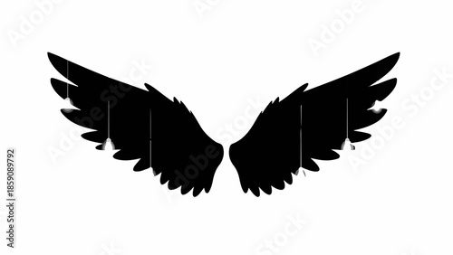 Majestic black angel wings spread wide against a clean white background, symbolizing freedom and spirituality.