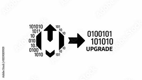 Digital transformation with binary code and upgrade symbol