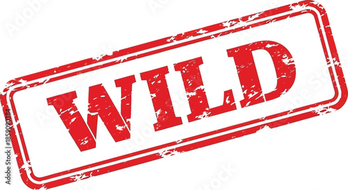 A simple red stamp with the word wild prominently displayed inside a rectangular border is shown