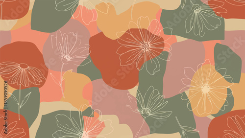 A colorful floral pattern with vibrant flowers and leaves