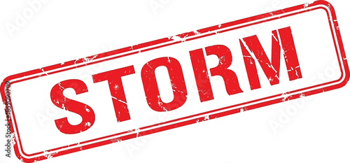 A red rectangular stamp with the word storm prominently displayed in bold white lettering is shown on a white background