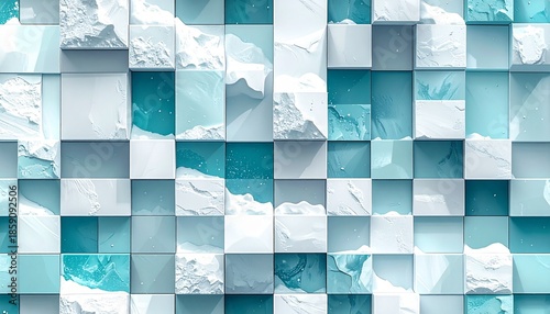 Abstract Blue White Geometric Tile Background with 3D Block Pattern