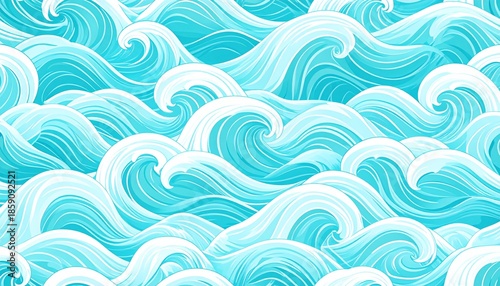 Abstract Turquoise Wave Pattern Background with Flowing Curved Lines