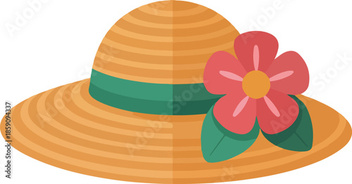 Vibrant Summer Sun Hat with Floral Decoration Vector Graphic Illustration for Fashion and Travel Themes