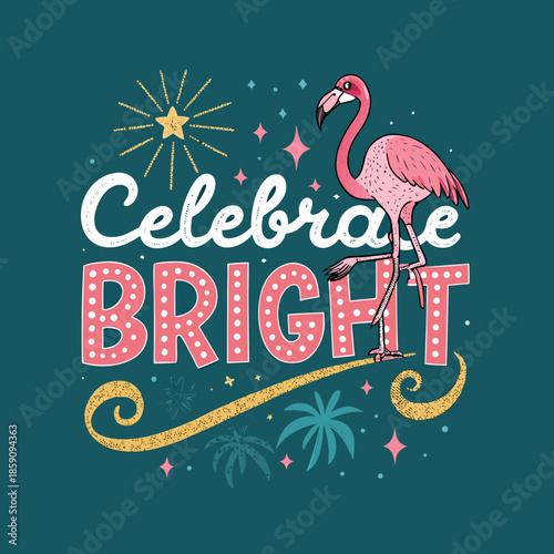 Embrace the vibrant spirit of celebration with this lively tropical flamingo design, perfect for spreading cheer and a radiant, festive atmosphere