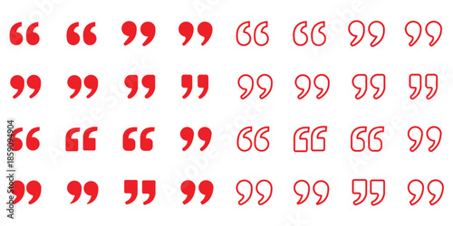 Quotation mark icon set, quote symbols collection in solid and outline style, typography punctuation vector for design, publishing, books, blogs, posters, social media, and branding