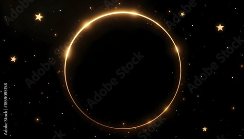 Round Gold Frame with Golden Stars on Black