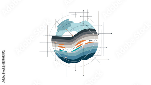 Illustration of layered geological deposits in a cross-section view with grid lines on a white background.