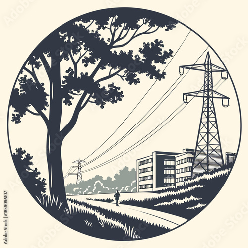 Urban landscape with power lines