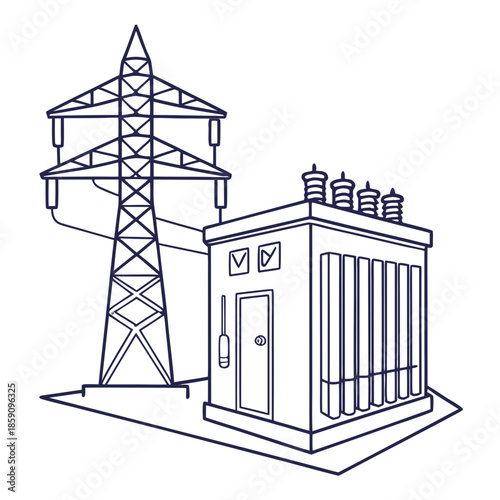 Electricity substation with tower