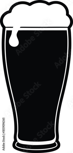 Irish Beer Black silhouette of a pint glass of stout beer with foamy head