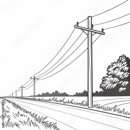Rural landscape with power lines