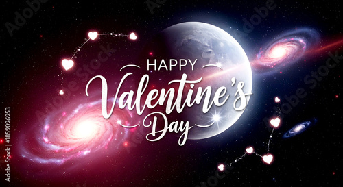 Wallpaper Mural Happy Valentine’s Day: Cosmic Galaxy Scene With Hearts, Planets, Stars, And Starry Romance Torontodigital.ca