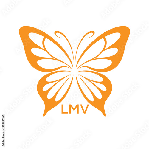 LMV Elegant Orange Butterfly Logo. LMV Design for Beauty, Spa, Wellness and Fashion. LMV bast Branding icon.
