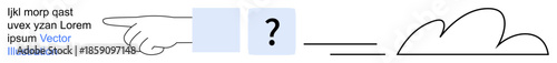 Problem-solving, decision-making, cloud computing, innovation, uncertainty visualization, data analysis. Graphic showing a pointing hand, question mark and cloud shape. Problem-solving and cloud