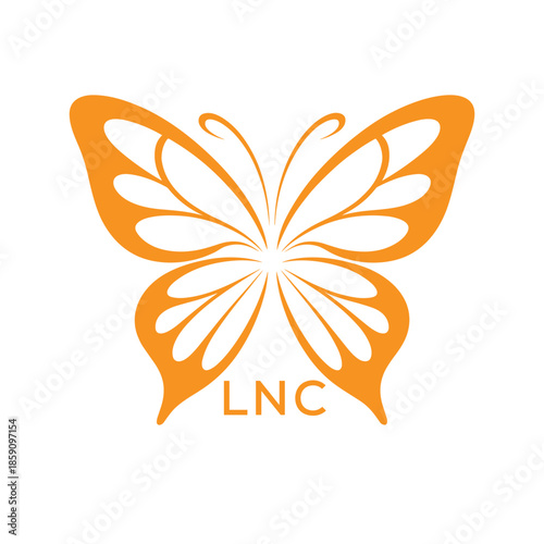 LNC Elegant Orange Butterfly Logo. LNC Design for Beauty, Spa, Wellness and Fashion. LNC bast Branding icon.
