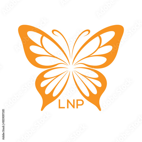 LNP Elegant Orange Butterfly Logo. LNP Design for Beauty, Spa, Wellness and Fashion. LNP bast Branding icon.
