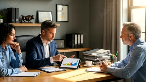 Business meeting discussing growth trends and strategies