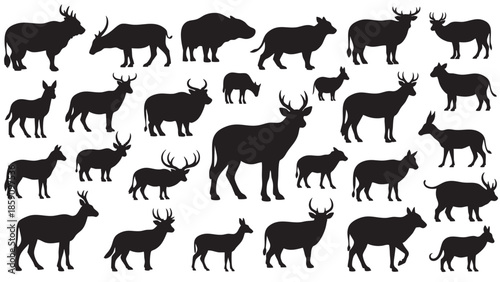 Collection of Silhouettes of Various Wild Animals Depicting Deer Moose and Elk