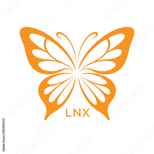 LNX Elegant Orange Butterfly Logo. LNX Design for Beauty, Spa, Wellness and Fashion. LNX bast Branding icon.
