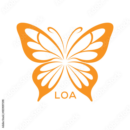 LOA Elegant Orange Butterfly Logo. LOA Design for Beauty, Spa, Wellness and Fashion. LOA bast Branding icon.
