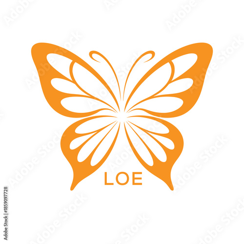 LOE Elegant Orange Butterfly Logo. LOE Design for Beauty, Spa, Wellness and Fashion. LOE bast Branding icon.
