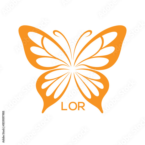 LOR Elegant Orange Butterfly Logo. LOR Design for Beauty, Spa, Wellness and Fashion. LOR bast Branding icon.
