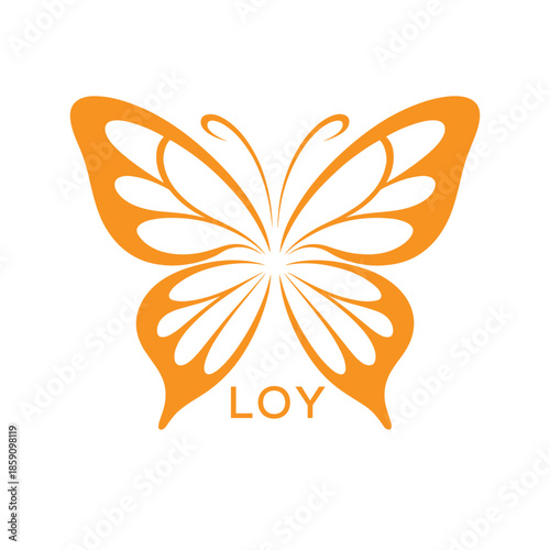 LOY Elegant Orange Butterfly Logo. LOY Design for Beauty, Spa, Wellness and Fashion. LOY bast Branding icon.

