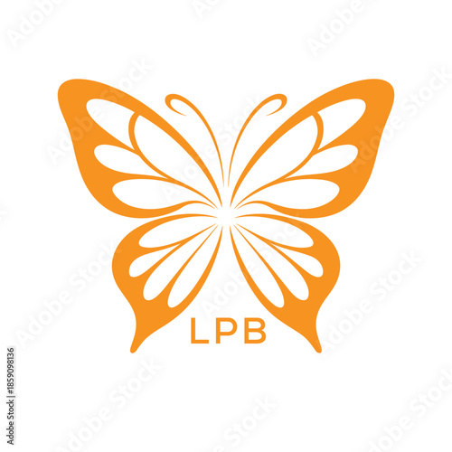 LPB Elegant Orange Butterfly Logo. LPB Design for Beauty, Spa, Wellness and Fashion. LPB bast Branding icon.
