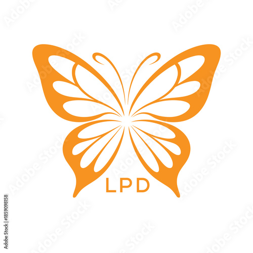 LPD Elegant Orange Butterfly Logo. LPD Design for Beauty, Spa, Wellness and Fashion. LPD bast Branding icon.
