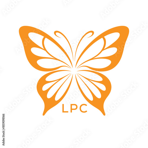 LPC Elegant Orange Butterfly Logo. LPC Design for Beauty, Spa, Wellness and Fashion. LPC bast Branding icon.
