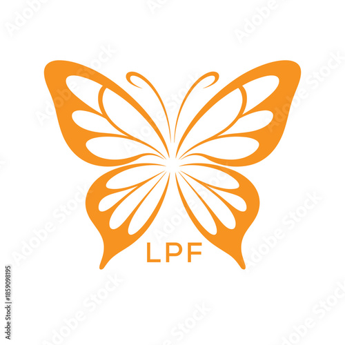 LPF Elegant Orange Butterfly Logo. LPF Design for Beauty, Spa, Wellness and Fashion. LPF bast Branding icon.
