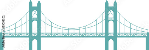 Suspension bridge icon, civil engineering symbol, architectural structure, infrastructure vector, black silhouette, span design, construction graphic