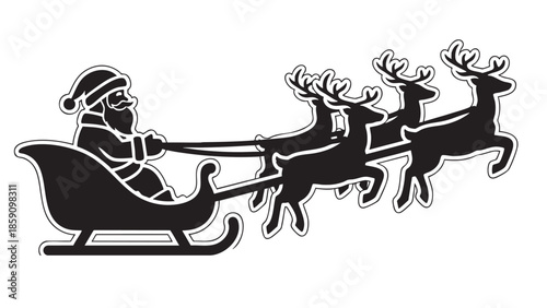 Festive Santa Claus Ride with Flying Reindeer Illustration