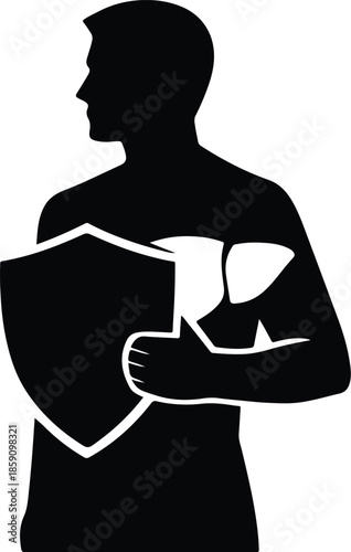 Strong Man Shield Thumbs Up Resilience Silhouette