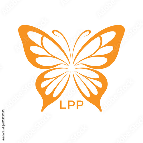 LPP Elegant Orange Butterfly Logo. LPP Design for Beauty, Spa, Wellness and Fashion. LPP bast Branding icon.

