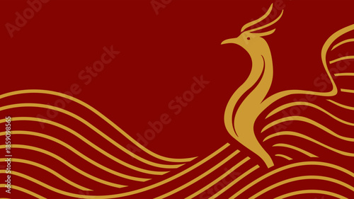 Imlek, Phoenix Ripple, Stylized gold phoenix illustration, ideal for branding, logos, and cultural design projects.