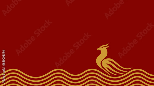 Imlek, Phoenix Ripple, Stylized phoenix illustration symbolizing rebirth and prosperity, ideal for branding and motivational content.