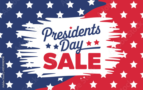 Vibrant presidents day sale banner with stars and brush strokes