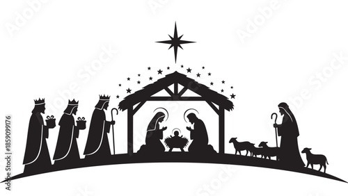 Silhouette Nativity Scene Depicting the Birth of Jesus Christmas