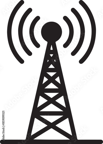 Wireless Communication Tower Vector Graphic Icon - Telecommunication Antenna Symbol for Network Connectivity and Signal Strength