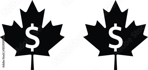 Two maple leaves with dollar signs a canadian financial symbol on transparent background silhouette