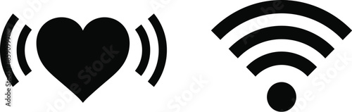 Love and connection icons displayed heart with sound waves and wifi signal on transparent background silhouette