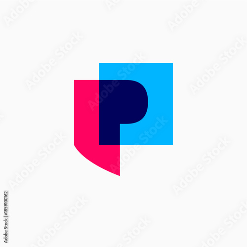 p letter shield protection security logo vector icon illustration