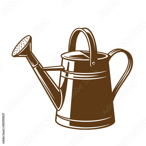 Vintage Brown metal watering can with long spout and handle for gardening and plant care