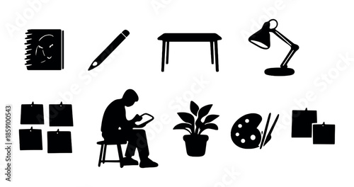 Silhouette of artist creating artwork in studio environment