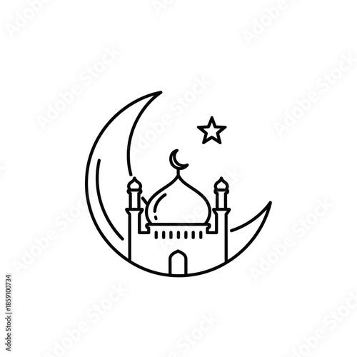 Islamic Mosque Silhouette with Crescent Moon and Star Icon