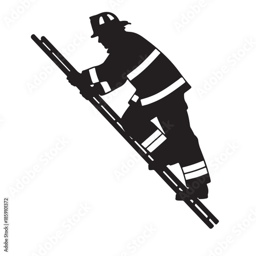 A Firefighter climbing ladder black silhouette