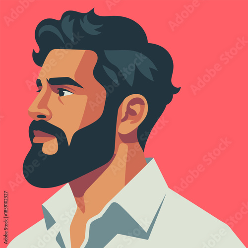 Portrait of bearded man in profile flat vector