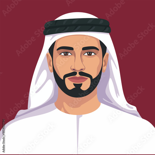 Portrait of bearded arab flat vector
